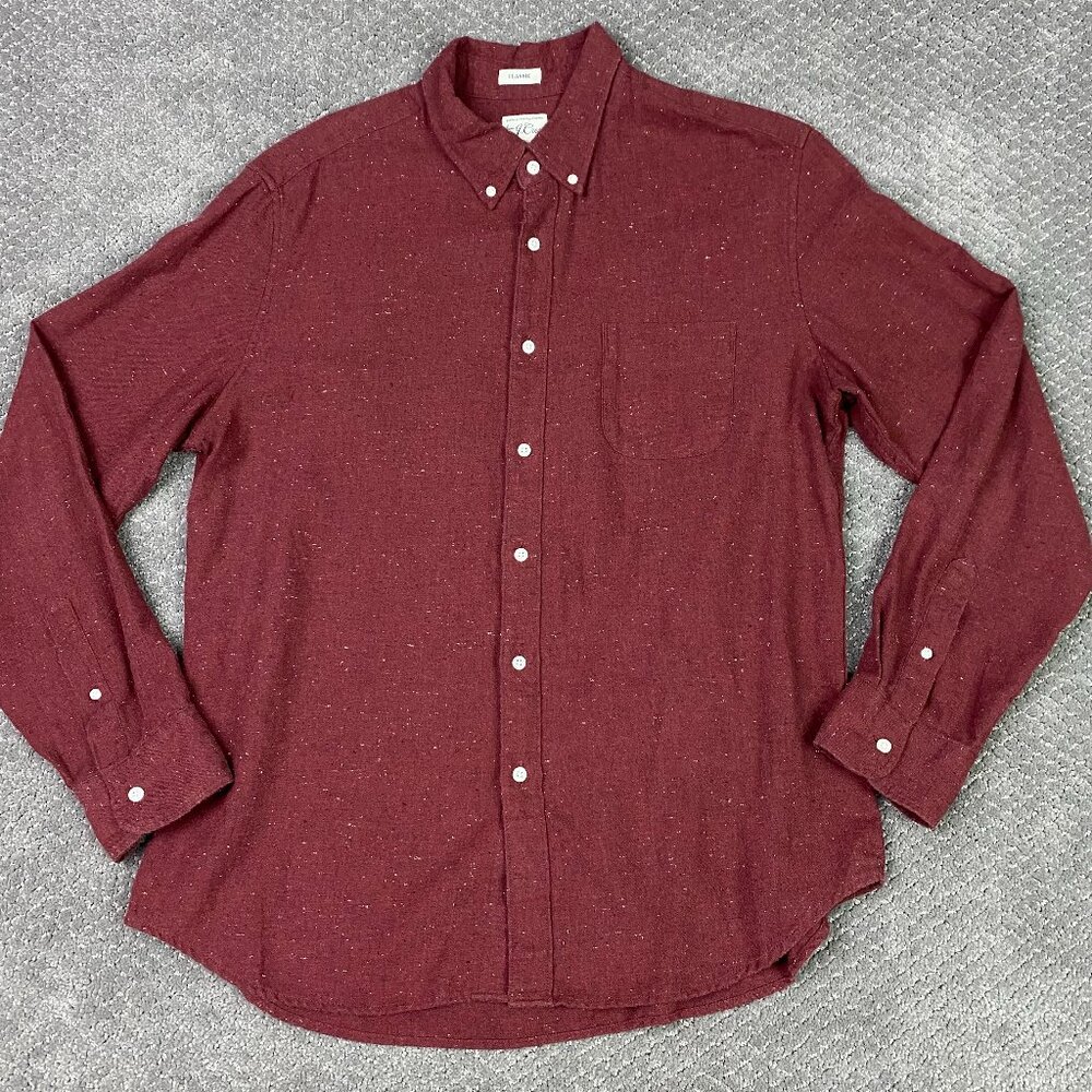 J. CREW Neppy Twill Shirt Men's Large Cranberry Red Brushed Flannel Button Down